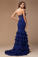 Chic Mermaid Sweetheart Sleeveless Ruffles Beading Long Evening Dress Chiffon-ballbellauk