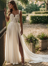 Chiffon Wedding Dress Split Front Chic A-line Sweep Train-Ballbella