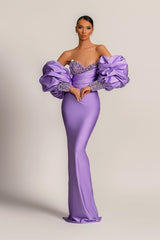 Classic Lilac Detachable Sleeves Formal Wears Mermaid Sweetheart With Sequins-ballbellauk