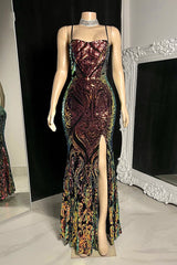 Classic Spaghetti-Straps Mermaid Formal Wears Sequins Sleeveless With Slit-ballbellauk