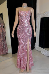 Classic Spaghetti-Straps Mermaid Formal Wears Sequins Sleeveless With Slit-ballbellauk