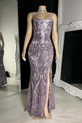 Classic Spaghetti-Straps Mermaid Formal Wears Sequins Sleeveless With Slit-ballbellauk