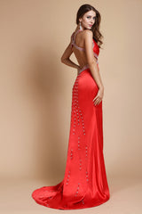 Classic Straps Beading Sleeveless Long Elastic Woven Elegant Evening Dress-ballbellauk