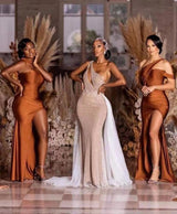 Classy Burnt Orange Mermaid Bridesmaid Dress With Slit-ballbellauk