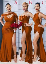 Classy Burnt Orange Mermaid Bridesmaid Dress With Slit-ballbellauk