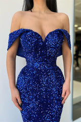 Classy Royal Blue Sequins Mermaid Evening Dress Long Off-ther-Shoulder-ballbellauk