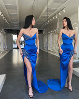 Classy Royal Blue Sweetheart Mermaid Evening Dress Long Slit With Sequins-ballbellauk