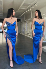 Classy Royal Blue Sweetheart Mermaid Evening Dress Long Slit With Sequins-ballbellauk