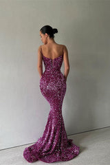 Classy Sparkle Purple Spaghetti Strap Sequin Mermaid Long Evening Dresseses-ballbellauk