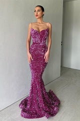 Classy Sparkle Purple Spaghetti Strap Sequin Mermaid Long Evening Dresseses-ballbellauk