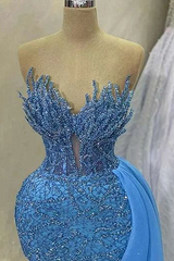 Classy Sweetheart Blue Dusty Mermaid Floor length Sleeveless Prom Dresses-Ballbella