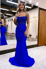 Dark Green Straps Mermaid Criss-cross Back Prom Dresses-Ballbella