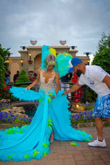 Elegant Blue Silver Sequined Feathers Mermaid Long Prom Dresses-Ballbella