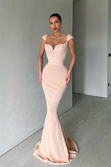 Elegant Cap Sleeves Sequins Mermaid Evening Dress Long Sweetheart-ballbellauk