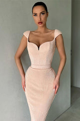 Elegant Cap Sleeves Sequins Mermaid Evening Dress Long Sweetheart-ballbellauk