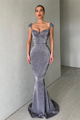 Elegant Cap Sleeves Sequins Mermaid Evening Dress Long Sweetheart-ballbellauk