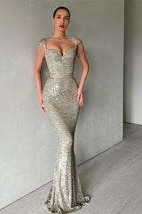 Elegant Cap Sleeves Sequins Mermaid Evening Dress Long Sweetheart-ballbellauk