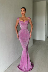 Elegant Cap Sleeves Sequins Mermaid Evening Dress Long Sweetheart-ballbellauk