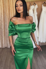 Elegant Emerald Off-the-Shoulder Mermaid Evening Dress Slit On Sale-ballbellauk