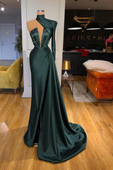 Elegant High Neck Long Sleeve Mermaid Ball Dresses With Crystals One Shoulder-ballbellauk