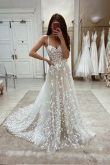 Elegant Long Wedding Dress Tulle With Appliques Spaghetti-Straps-ballbellauk
