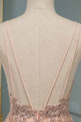 Elegant Sequins Long Evening Prom Dress Floor Length V-Neck-ballbellauk