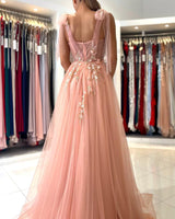 Elegant Straps Tulle Evening Dress Long With Split Sweetheart-ballbellauk