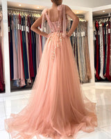 Elegant Straps Tulle Evening Dress Long With Split Sweetheart-ballbellauk