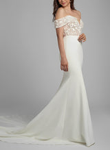 Elegant Sweetheart Elastic Satin Wedding Dresses Appliques Lace-Ballbella