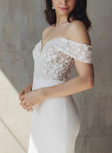 Elegant Sweetheart Elastic Satin Wedding Dresses Appliques Lace-Ballbella