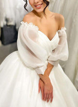 Elegant Sweetheart Organza Sweep Train Wedding Dress Ruffle-Ballbella