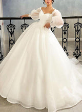 Elegant Sweetheart Organza Sweep Train Wedding Dress Ruffle-Ballbella