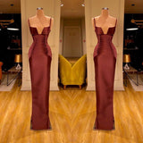 Fabulous Burgundy Mermaid Prom Dress Long With Ruched Spaghetti-Straps-ballbellauk