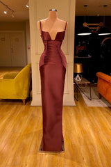 Fabulous Burgundy Mermaid Prom Dress Long With Ruched Spaghetti-Straps-ballbellauk