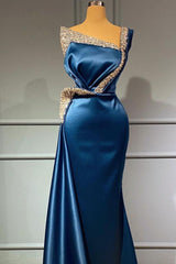 Fabulous One Shoulder Blue Sequns Long Mermaid Prom Dress Beading-ballbellauk