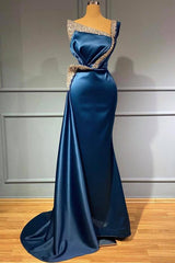 Fabulous One Shoulder Blue Sequns Long Mermaid Prom Dress Beading-ballbellauk