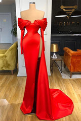 Fabulous Red Off-the-Shoulder Long Sleeves Evening Dresses Mermaid Slit On Sale-ballbellauk