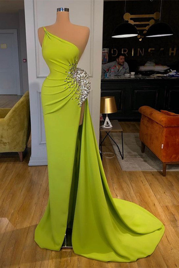 one shoulder prom dresses uk Dreamyannie Women Prom Dress Elegant One Shoulder Long Sleeve Evening Dress With Slit Dreamyannie UK