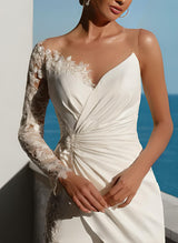 Floor-Length Wedding Jumpsuit Appliques Lace Long Sleeves-Ballbella