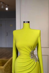 Ginger yellow Long-sleeves Metallic Beaded Mermaid Prom Dress High-neck-ballbellauk