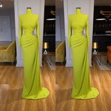 Ginger yellow Long-sleeves Metallic Beaded Mermaid Prom Dress High-neck-ballbellauk