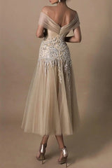 Glorious Short Long Off-the-Shoulder Beadings Bridal Gowns On Sale With Lace-ballbellauk