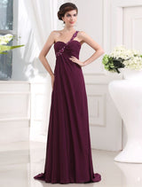 Gorgeous Beading One-shoulder Sweetheart Sleeveless Chiffon Long Prom Dress-ballbellauk