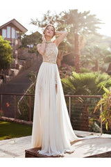 Gorgeous Halter Sleeveless Lace Chiffon Prom Dress-ballbellauk