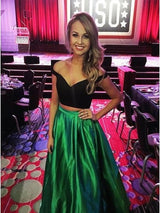 Gorgeous Off-the-Shoulder Sleeveless Taffeta Long Ruffles Two Piece Prom Dress-ballbellauk