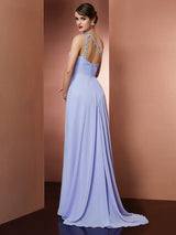Gorgeous One-Shoulder Sleeveless With Appliques Beading Long Evening Dress Chiffon-ballbellauk