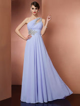 Gorgeous One-Shoulder Sleeveless With Appliques Beading Long Evening Dress Chiffon-ballbellauk