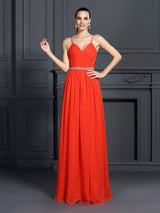 Gorgeous Spaghetti-Straps Beading Sleeveless Long Evening Dress Chiffon-ballbellauk