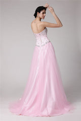 Gorgeous Sweetheart Beading Sleeveless Long Elastic Woven Satin Net Prom Dress-ballbellauk