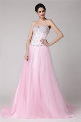 Gorgeous Sweetheart Beading Sleeveless Long Elastic Woven Satin Net Prom Dress-ballbellauk